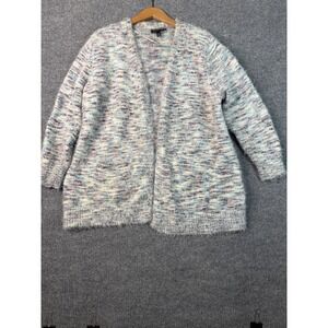 Lane Bryant Women's Open Front Cardigan 14/16 Multicolor Fuzzy Knit Sweater